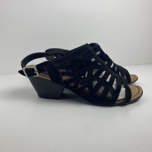 BOC Born Concept 7M Dixie Black Suede Open Toe‎ Block Heel Slingback Sandals - Picture 1 of 10